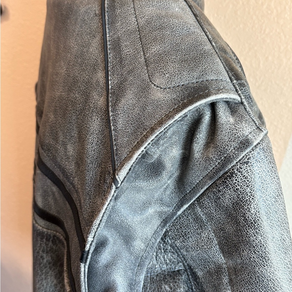 Unik Distressed Gray Leather Bomber Motorcycle Jacket men Sz L - Picture 9 of 16
